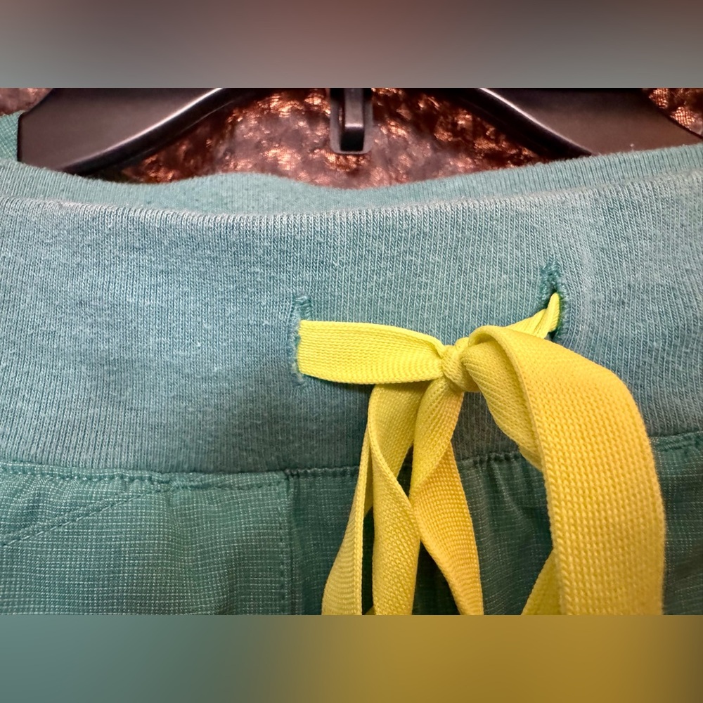 Figs Teal Track Pants & Scrub Top Set with Neon Yellow Drawstring - Picture 4 of 9